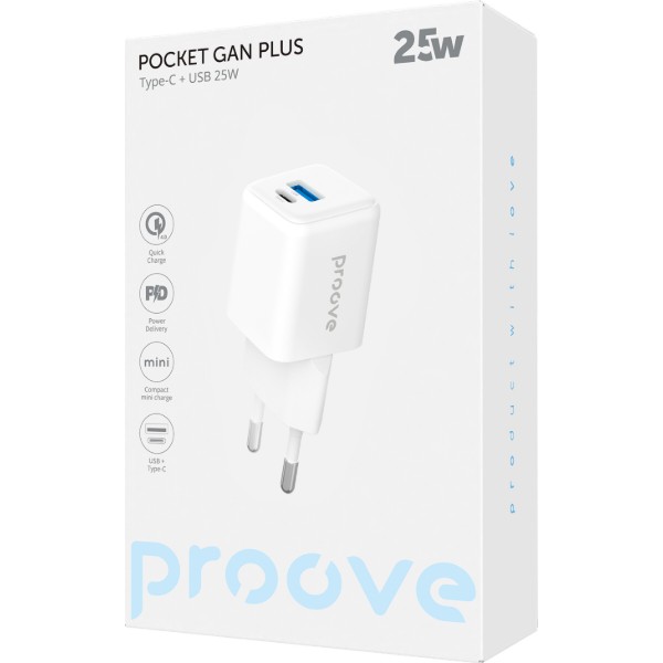 Фото - Мережевий зарядний пристрій Proove Pocket GaN 25W Type-C + USB white (WCPG25111202)